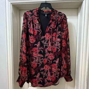 White House Black Market Black Top with Red Floral Details